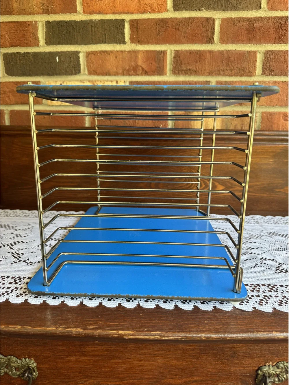 Vintage Playskool Blue Metal Puzzle Storage Rack